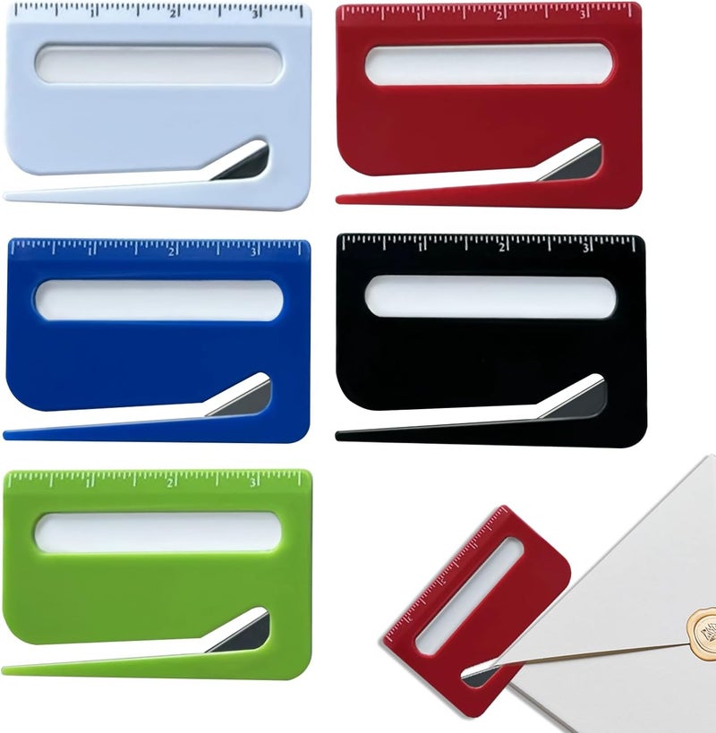 EQUNROY 5Pcs Letter Opener Envelope Slitter,Mail Opener Tool,Envelope Opener Slitter,Envelope Opener for Office,Wrapping Paper Cutter with Hidden Blade, Package Opening Tool with Scale and Magnifying Glass - Image 1
